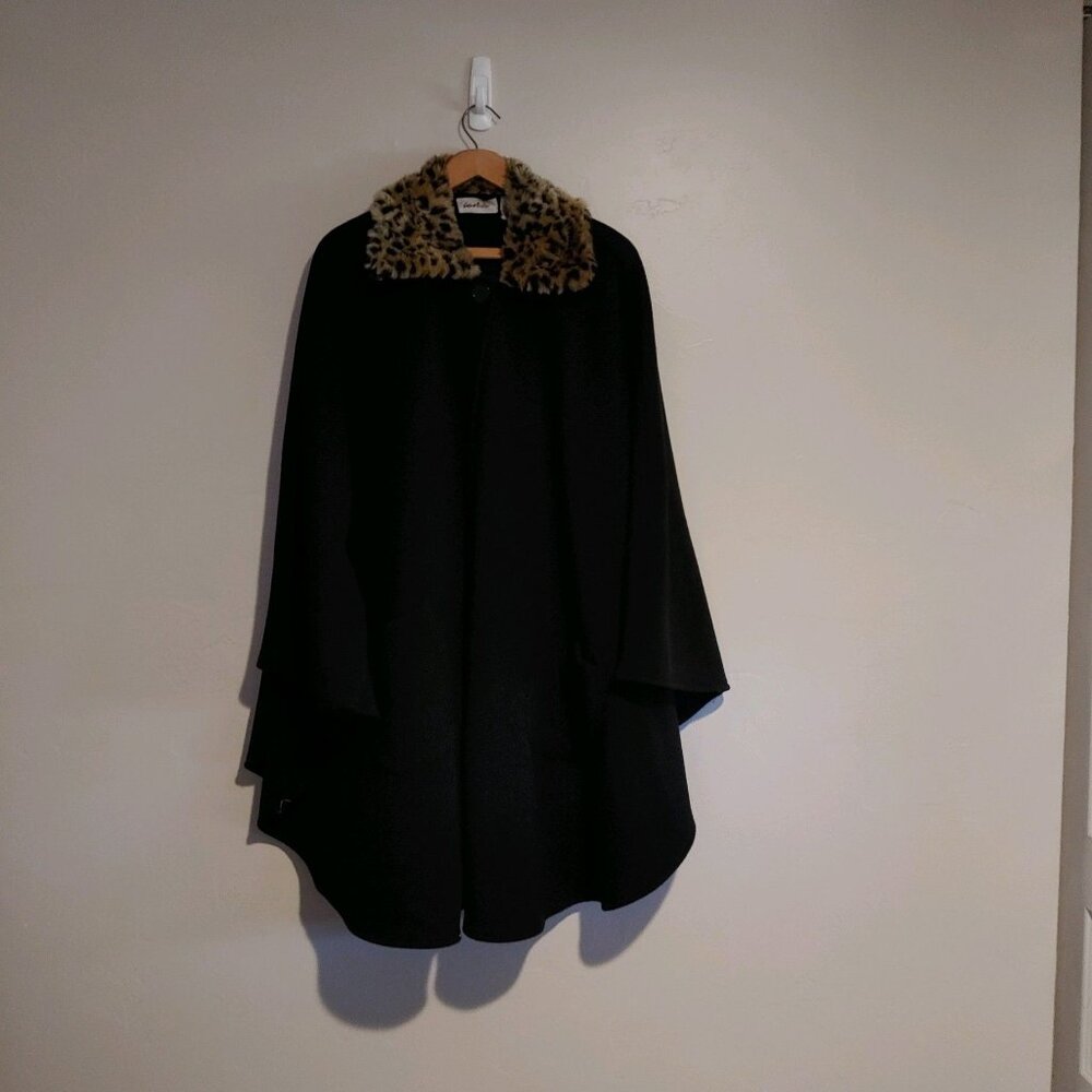 black with fur collar cape